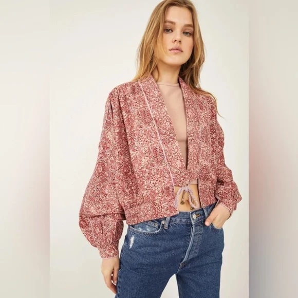 Free People Rosalina Floral Cropped Jacket Medium - Picture 2 of 8